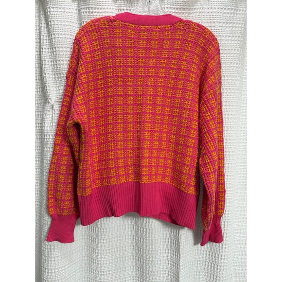 Free Assembly Womens Pink Orange Texture Knit Cardigan Sweater Size L Spring - Picture 6 of 7